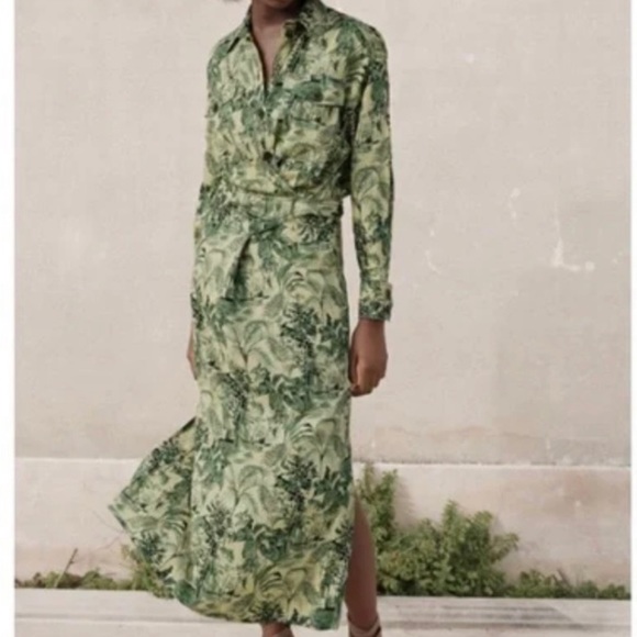 ZARA botanical tropical print midi dress with safari style pockets - Picture 1 of 5